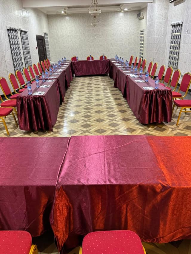 Conference hall U-shaped table layout from the head table